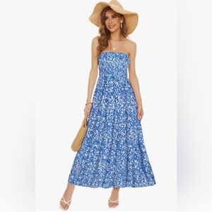 Womens strapless bohemian floral maxi dress size M